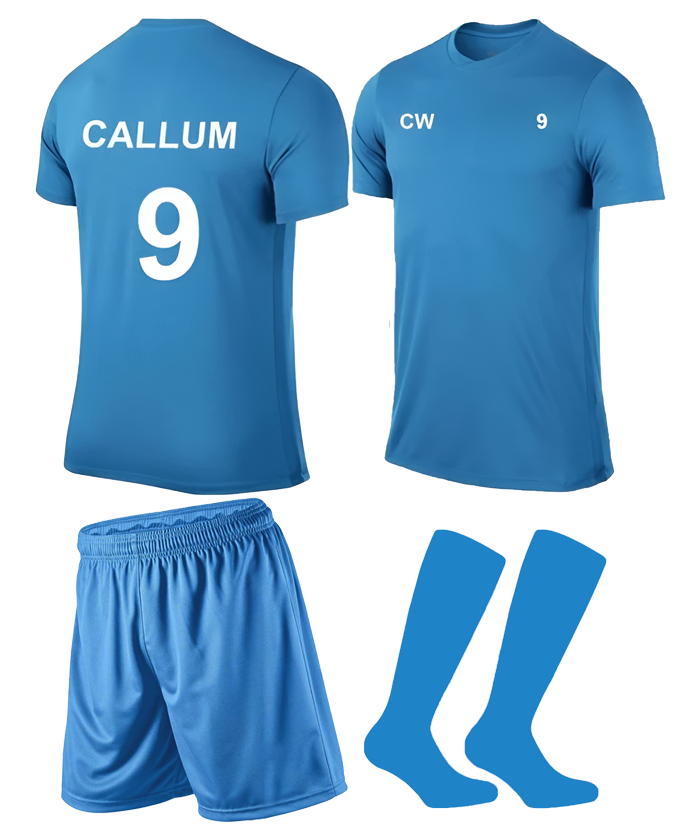 Football Kit Sky Adults 11 ASide Personalized SS Football Kits - Image 1