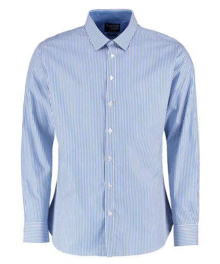 Men's Contrast Collar Long Sleeve Tailored fit Bengal Stripe Business Shirt